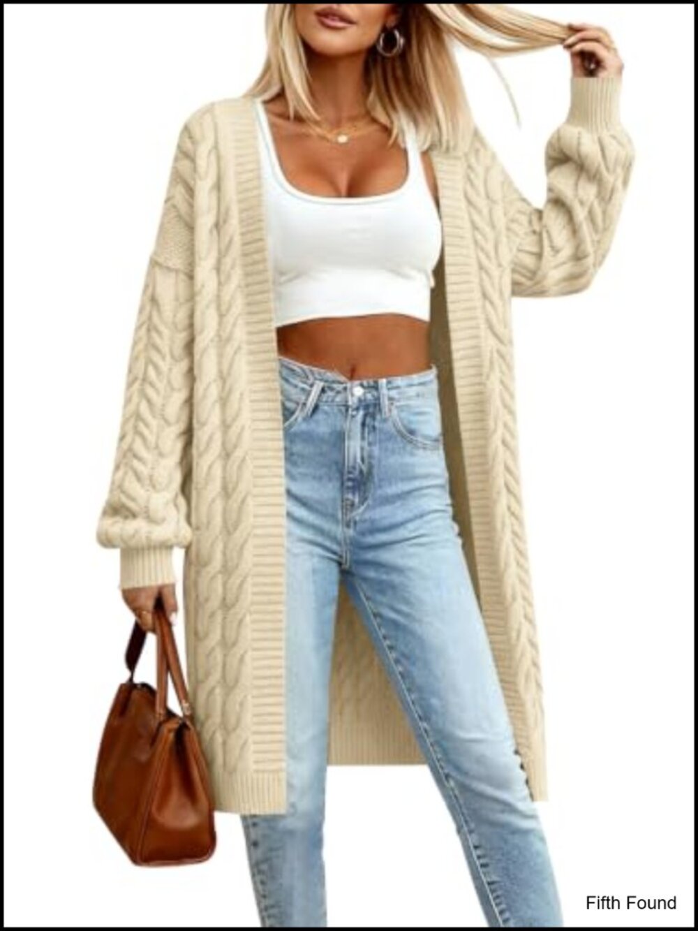 Womens Cable Knit Open Front Chunky Cardigan Long Sleeve Sweater with Pockets